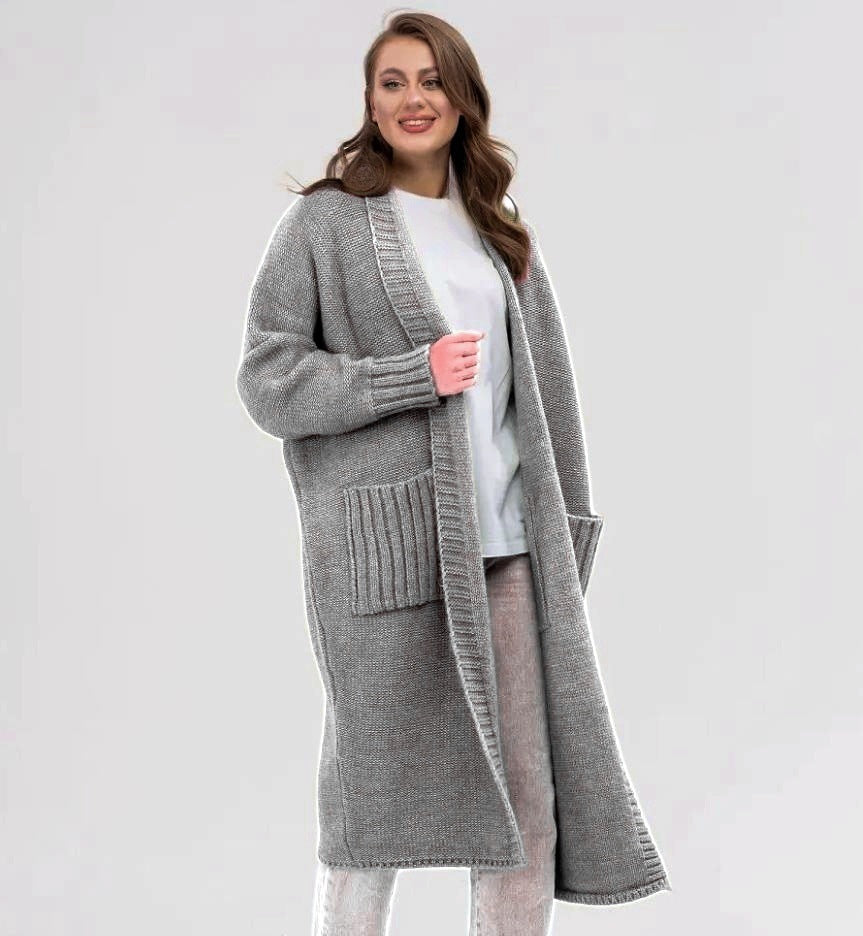 Damen Gemütlicher Strickmantel mit großen Taschen und oversized Schnitt EB