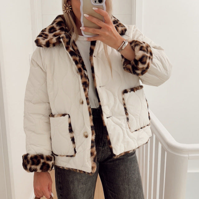Damen Kunstfelljacke mit modischem Leopardenmuster und komfortablem Schnitt EB