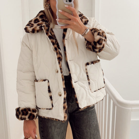 Damen Kunstfelljacke mit modischem Leopardenmuster und komfortablem Schnitt EB
