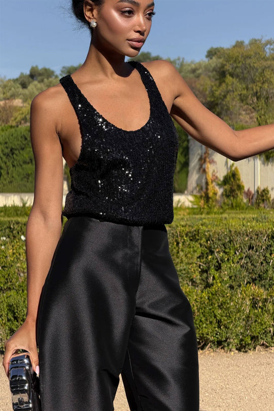 Damen Glamouröses Paillettenoberteil mit tiefem Ausschnitt und elegantem Schnitt EB