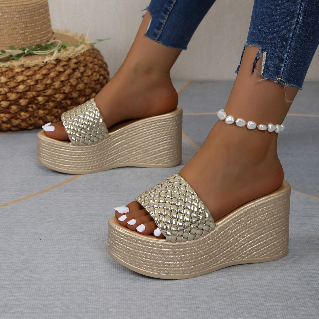 Damen Wedge-Pantoletten mit geflochtenem Riemen und komfortabler Sohle EB