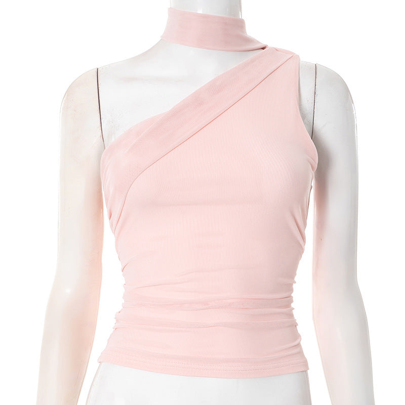 Damen Asymmetrisches Crop-Top mit dekorativem Choker EB