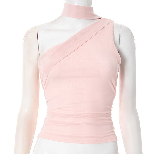 Damen Asymmetrisches Crop-Top mit dekorativem Choker EB