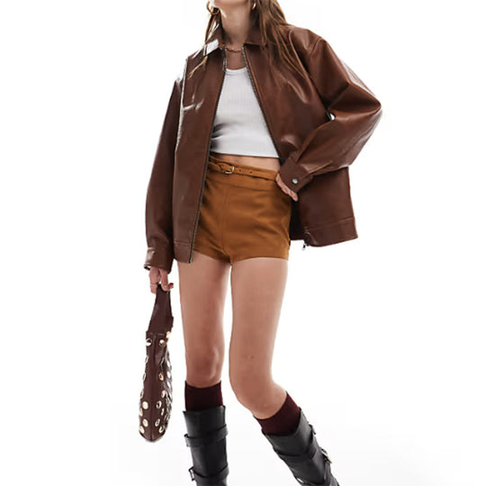 Damen Kunstlederjacke mit lässigem Schnitt und praktischen Reißverschlusstaschen EB