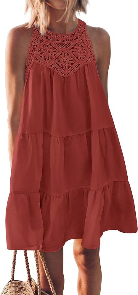 Damen luftiges Sommerkleid mit detaillierter Häkelspitze EB