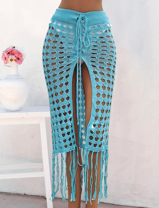 Damen gehäkelter Strand-Sarong mit Fransen EB