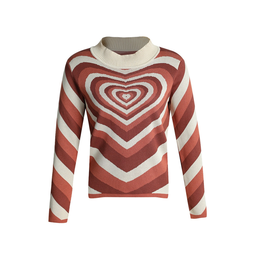 Damen Strickpullover mit herzförmigem Muster und hohem Kragen EB