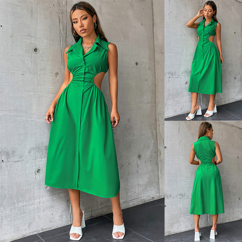 Damen elegantes Maxikleid mit tailliertem Design und raffinierten Cut-Outs EB