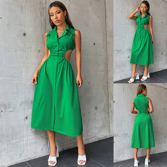 Damen elegantes Maxikleid mit tailliertem Design und raffinierten Cut-Outs EB