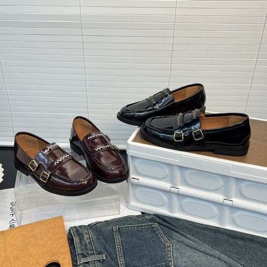 Damen Elegante Mokassins mit doppeltem Schnallenverschluss EB