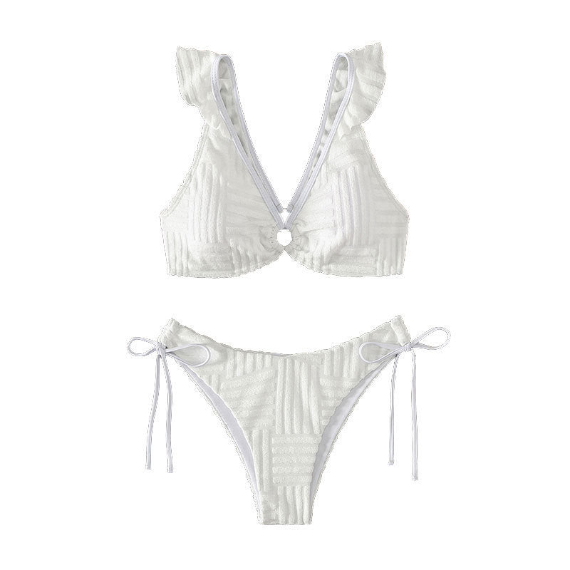 Damen Triangel-Bikini mit verspieltem Rüschenschnitt und dezentem Ringdetail EB