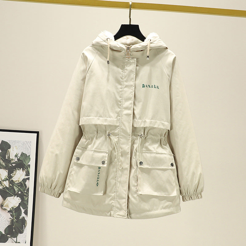 Damen Wasserabweisender Kapuzenparka mit Teddyfutter Tunnelzugtaillierung und Mehrfachtaschen EB