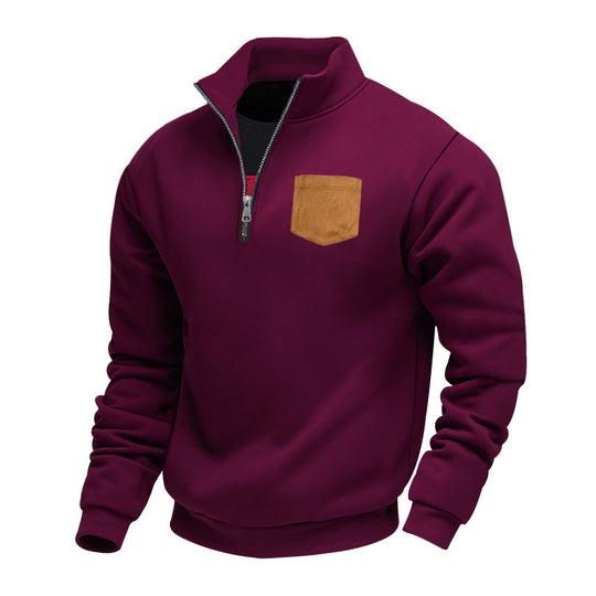 Herren Fleece-Pullover mit hohem Kragen und praktischer Brusttasche EB