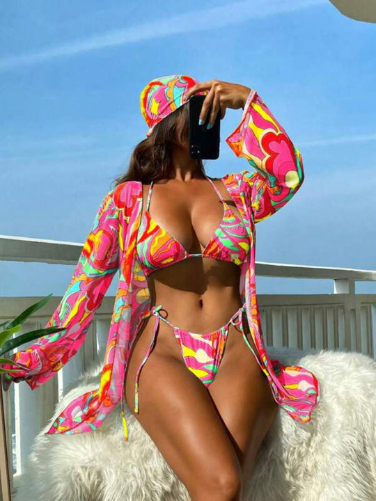 Damen Bikini-Set mit trendigem Wickeldesign und floralem Muster EB