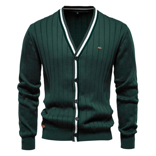 Herren Strickjacke mit elegantem V-Ausschnitt und feiner Rippstruktur EB