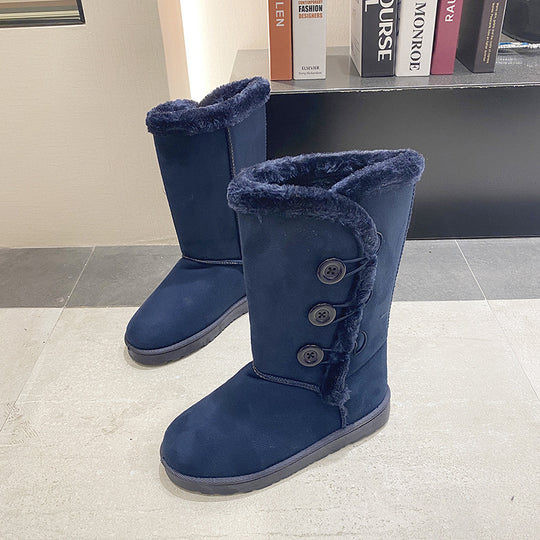 Damen modische Kurzstiefel mit wohligem Kunstfell und stilvollen Knopf-Details EB