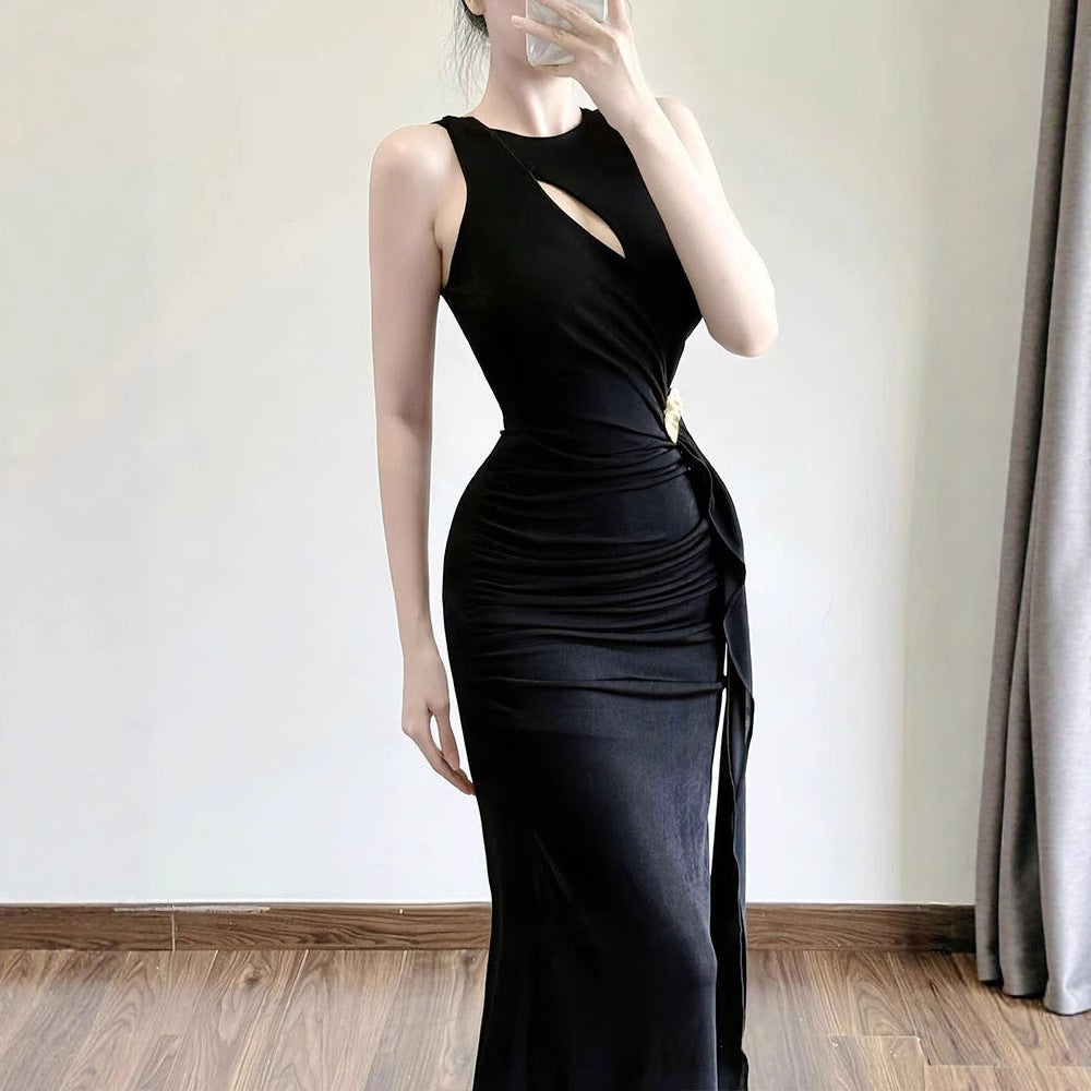 Damen figurbetontes Abendkleid mit asymmetrischem Schnitt und eleganter Drapierung EB
