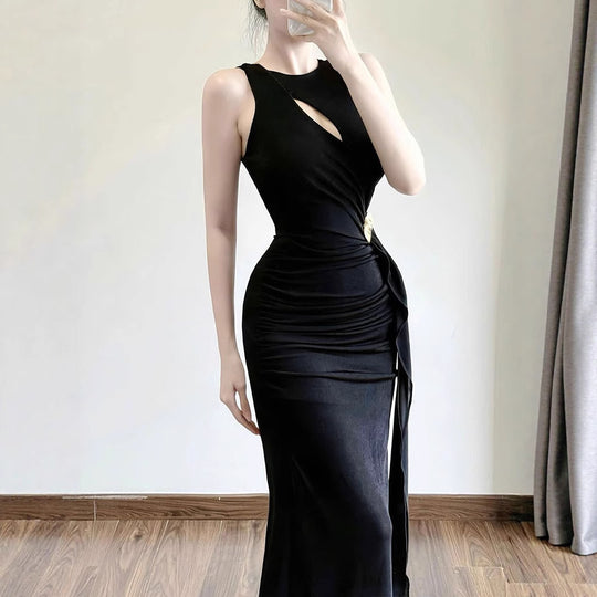 Damen figurbetontes Abendkleid mit asymmetrischem Schnitt und eleganter Drapierung EB