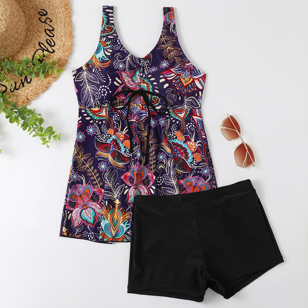 Damen Tankini-Set mit modischem Blumendruck und Rüschen EB
