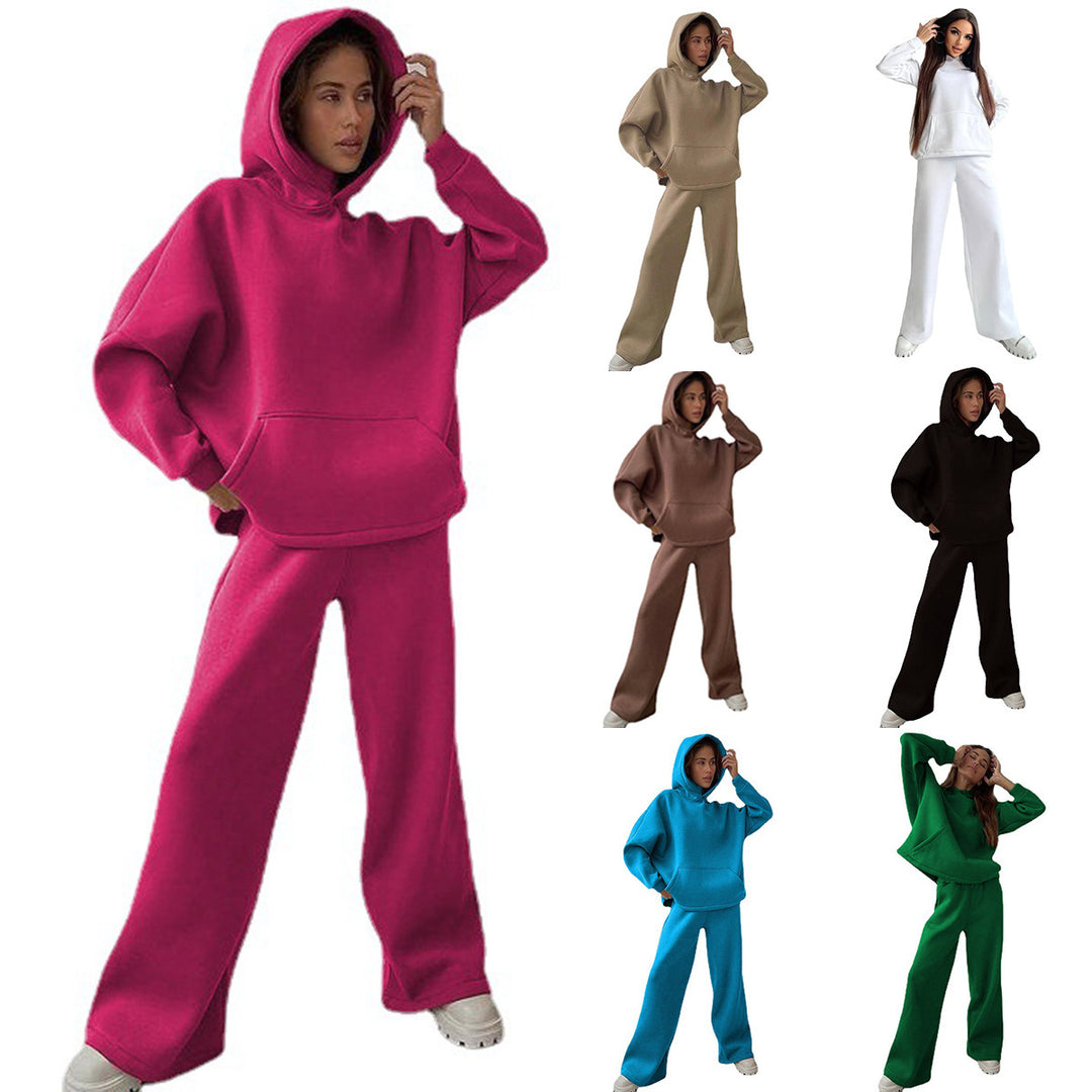 Damen nan Cozy-Komplettset mit extraweichem Oversize-Hoodie, Kängurutasche und High-Waist Palazzo-Sweathose EB
