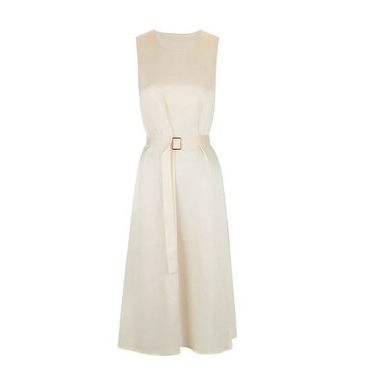 Damen Elegantes Midikleid mit Taillengürtel und fließendem Schnitt EB