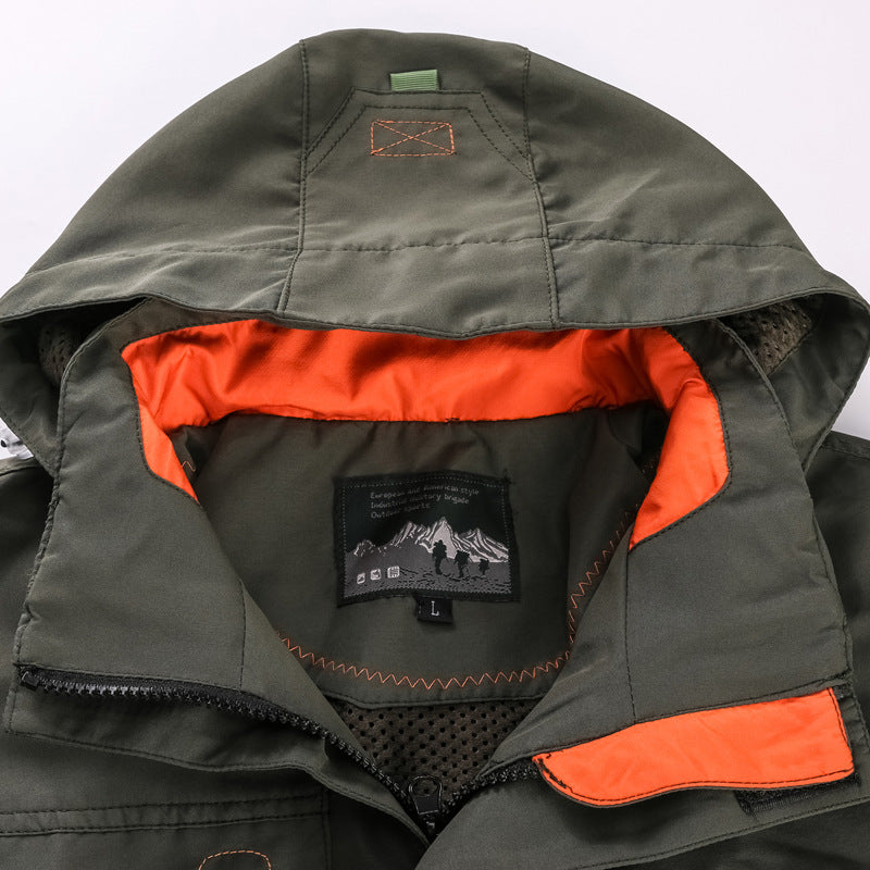 Herren  wasserfeste und winddichte Outdoorparka mit abnehmbarer Kapuze EB