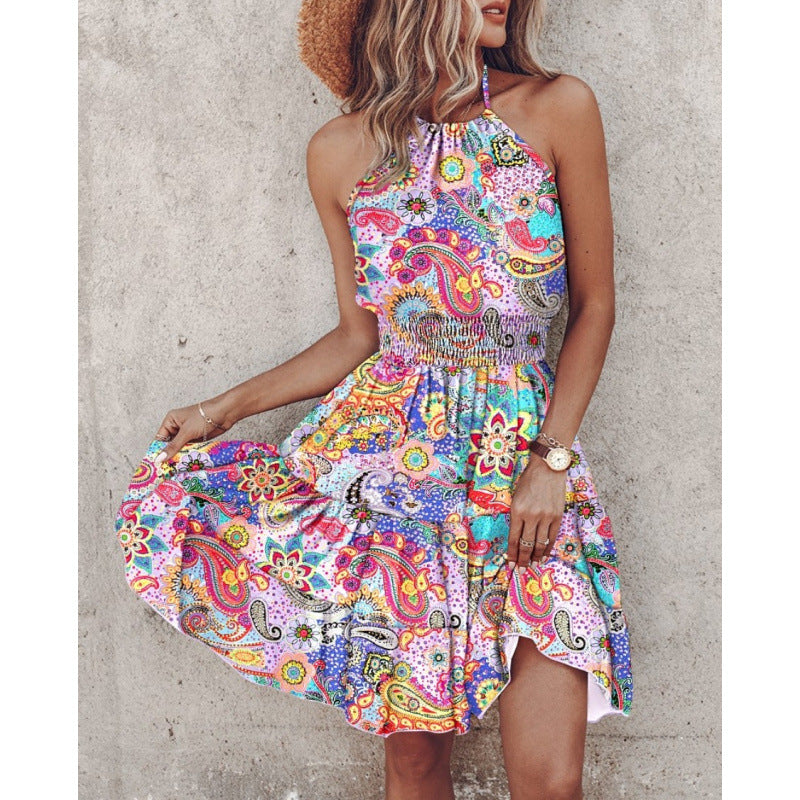 Damen Freizeitkleid mit floralen Druckdetails und Taillengürtel EB