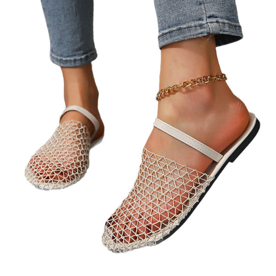 Damen Mesh-Pantoletten mit angenähtem Riemen und rutschfester Sohle EB