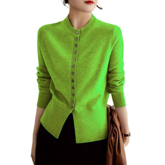 Damen modische Strickjacke mit Knopfleiste und Rippstrickdetails EB