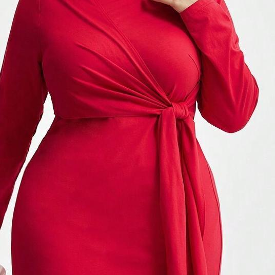Damen Langarm Kleid mit eleganten Knotendetails und seitlichem Schlitz EB