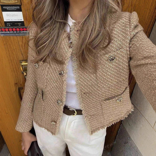 Damen elegante tweed Jacke mit strukturierten Details EB