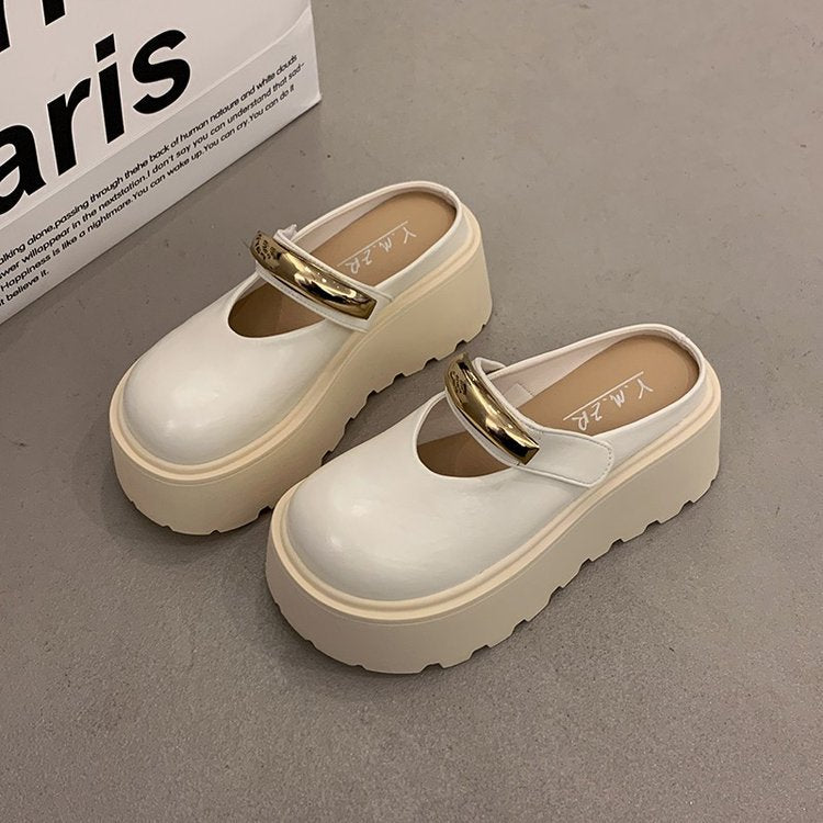 Damen Modische Plateau-Clogs mit glänzendem Detail und rutschfester Sohle EB