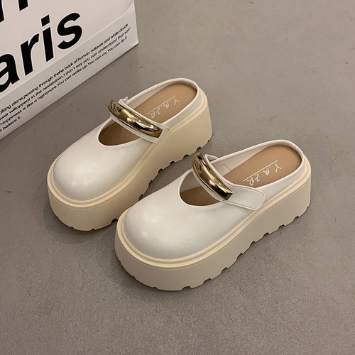 Damen Modische Plateau-Clogs mit glänzendem Detail und rutschfester Sohle EB