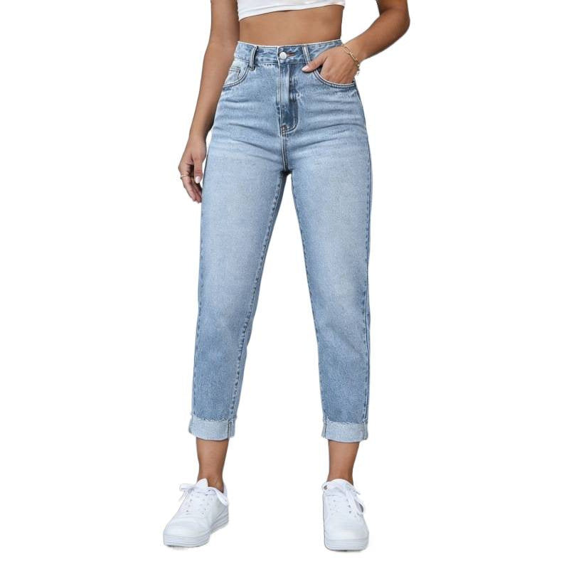 Damen Hochgeschnittene Jeans mit ausgefranztem Saum EB