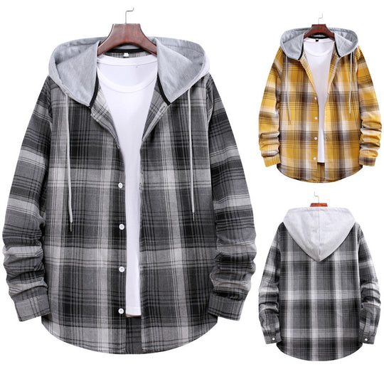 Herren Flanellhemdjacke mit Hood und modernem Karomuster EB