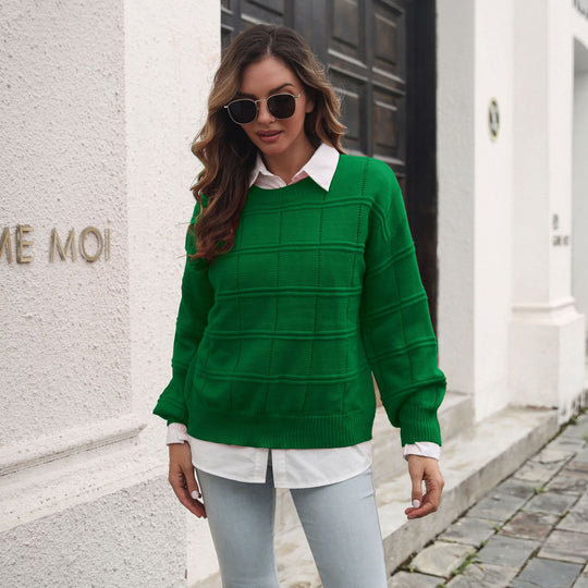 Damen Chic-Strickpullover mit strukturiertem Wellenmuster EB