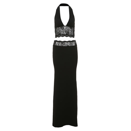 Damen Elegantes Zweiteiler-Set mit raffiniertem Spitzenabschluss EB