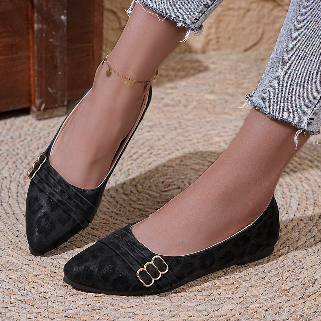 Damen elegante spitze Ballerinas mit dekorativem Schnallen-Design EB