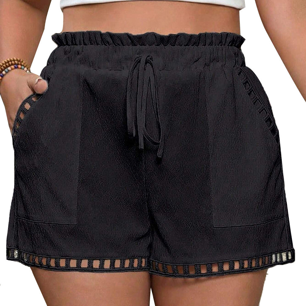Damen Freizeit Shorts mit elastischem Bund und dekorativem Netzdetails EB