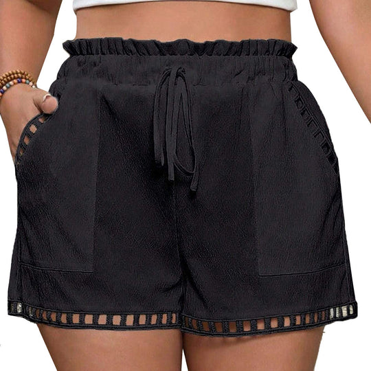 Damen Freizeit Shorts mit elastischem Bund und dekorativem Netzdetails EB