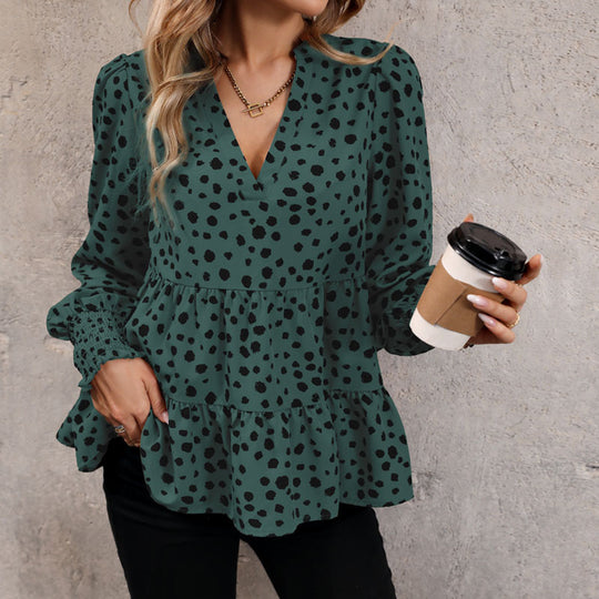 Damen Bluse mit voluminösen Puffärmeln und lässigem Volantdesign EB