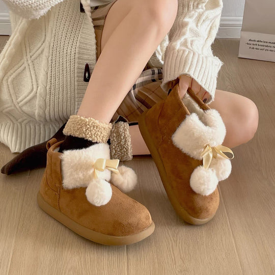 Damen Kuschelige Winterstiefel mit flauschigem Innenfutter und dekorativem Pompon EB