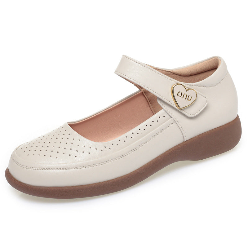 Damen Komfortable Mary Jane Ballerinas mit atmungsaktiven Perforationen und verstellbarem Riemen EB