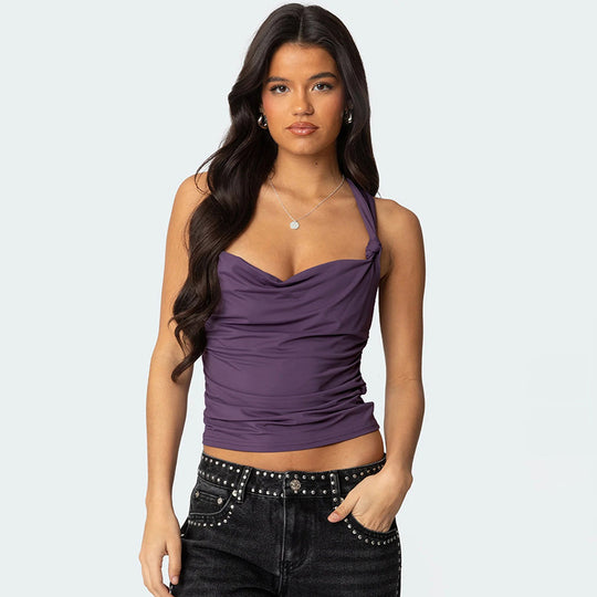 Damen modisches Top mit Knoten-Detail und Raffungen EB