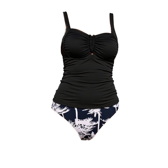 Damen tankini mit raffinierten Rüschendetails und tropischem Druck EB