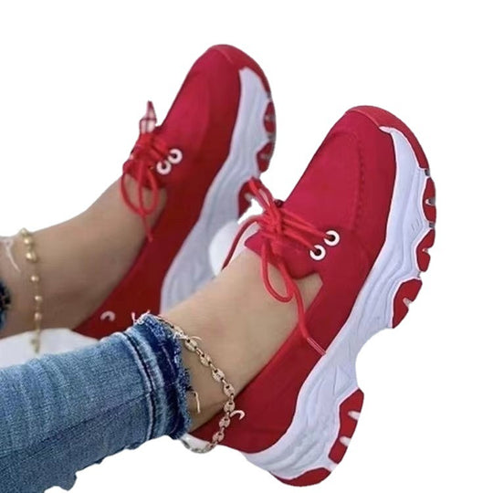 Damen  sportliche Chunky-Sneaker mit leichter Dämpfung, profilierter Wellenlaufsohle und atmungsaktivem Canvas-Obermaterial EB