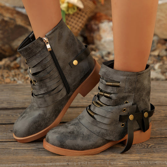 Damen modische Stiefeletten mit raffinierten Schnürdetails und elegantem Reißverschluss EB
