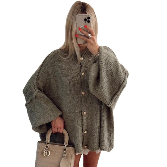 Damen Grobstrickjacke mit eleganten Knopfdetails und lässigem Oversized-Schnitt EB
