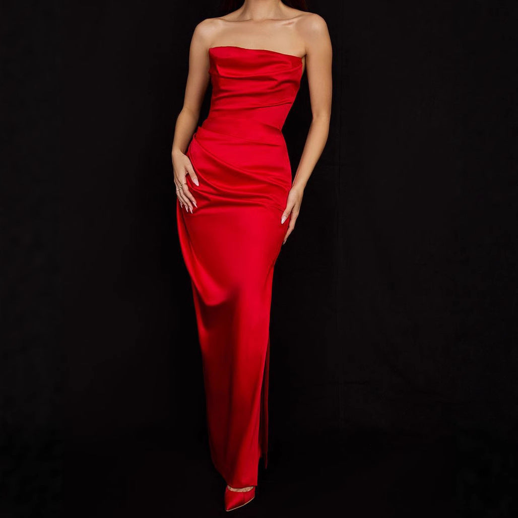 Damen Elegantes trägerloses Maxikleid mit innovativem Drapierungsdesign Heidi-Mode
