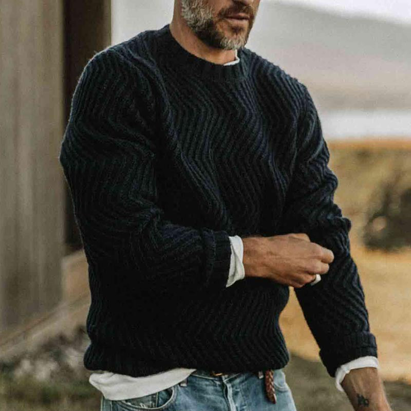 Herren strukturiertes Strickpullover mit feinem Wellenmuster EB